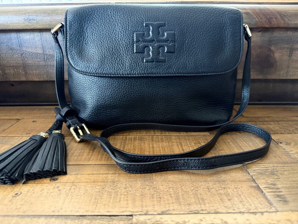 Tory Burch Black Leather Crossbody Bag with Tassels